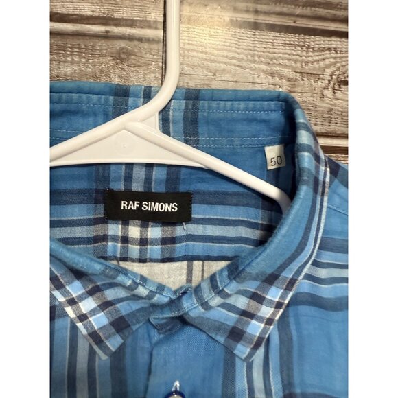RAF SIMONS Short sleeve button down plaid shirt size 50 color blue multi - Picture 2 of 4